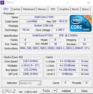 I7-870 CPU CPU-Z 1세대i7 870