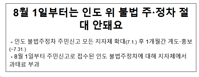 8월 1일부터는 인도 위 불법 주·정차 절대 안돼요