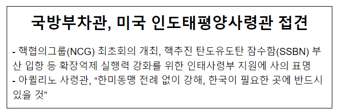 국방부차관, 미국 인도태평양사령관 접견