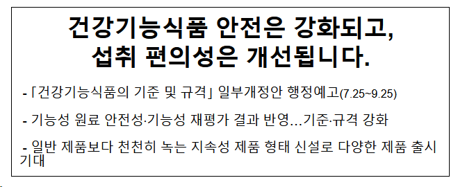 건강기능식품 안전은 강화되고, 섭취 편의성은 개선됩니다 건강기능식품 안전은 강화되고, 섭취 편의성은 개선됩니다