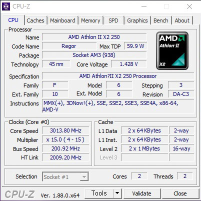 AMD 레고르250 CPU-Z 애슬론IIX2 250