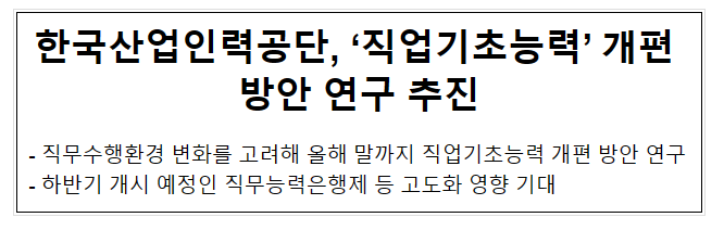 한국산업인력공단, ‘직업기초능력’ 개편 방안 연구 추진 한국산업인력공단, ‘직업기초능력’ 개편 방안 연구 추진