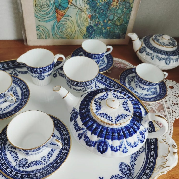  [Wedgwood]_엔틱 웨지우드 블루 티세트_티팟