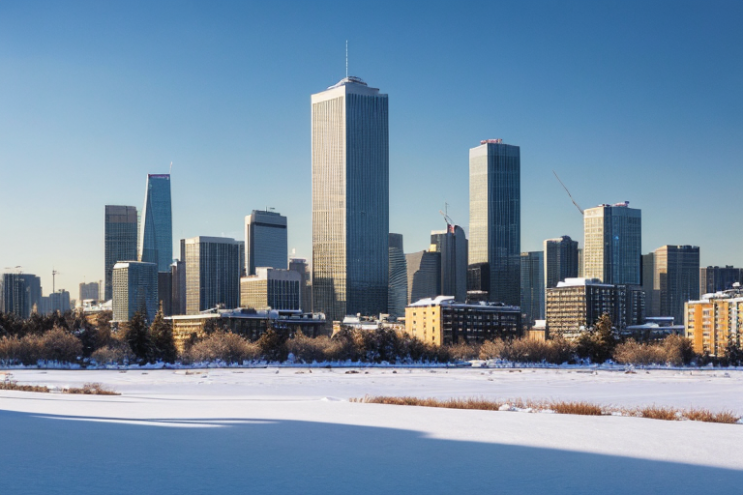 [Ai Greem] 배경_전경 194: 상업적으로 이용 가능한 겨울철 눈이 내린 도시 전경 무료 썸네일 일러스트 이미지