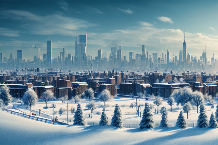 [Ai Greem] 배경_전경 199: 흰 눈이 내린 도시 전경 무료 이미지, 하얀 눈이 쌓인 도시 항공뷰 무료 일러스트 그림