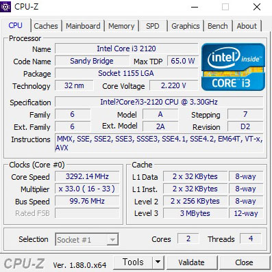 인텔 코어 i3-2120 샌디브릿지 2세대 CPU-Z