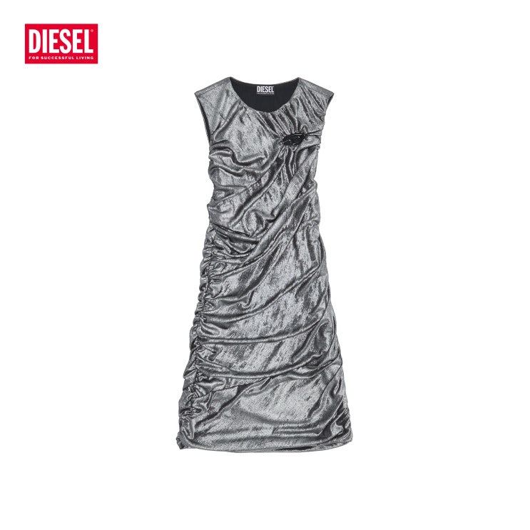  디젤(DIESEL) D-Fruit Woman Draped mini dress in shiny stretch knit