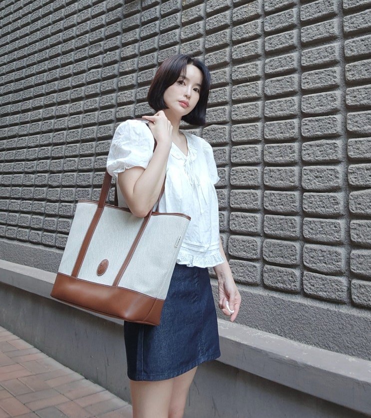 가벼운 캔버스 쇼퍼백 MDGT 헤링본과 가죽이 더해져 이쁘다 가벼운 캔버스 쇼퍼백 MDGT 헤링본과 가죽이 더해져 이쁘다
