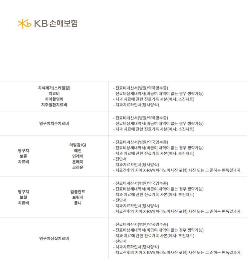 KB손해보험 치아보험 서류, 치과치료확인서(양식)