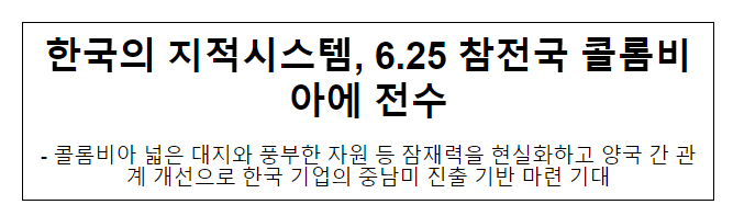 한국의 지적시스템, 6.25 참전국 콜롬비아에 전수