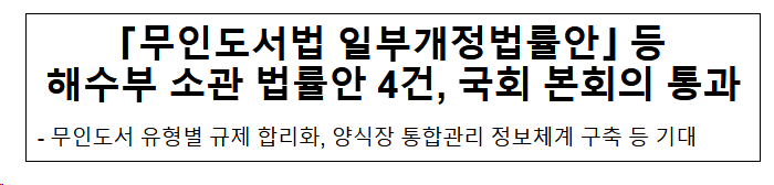 「무인도서법 일부개정법률안」 등 해수부 소관 법률안 4건, 국회 본회의 통과 「무인도서법 일부개정법률안」 등 해수부 소관 법률안 4건, 국회 본회의 통과