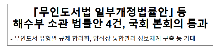 「무인도서법 일부개정법률안」 등 해수부 소관 법률안 4건, 국회 본회의 통과