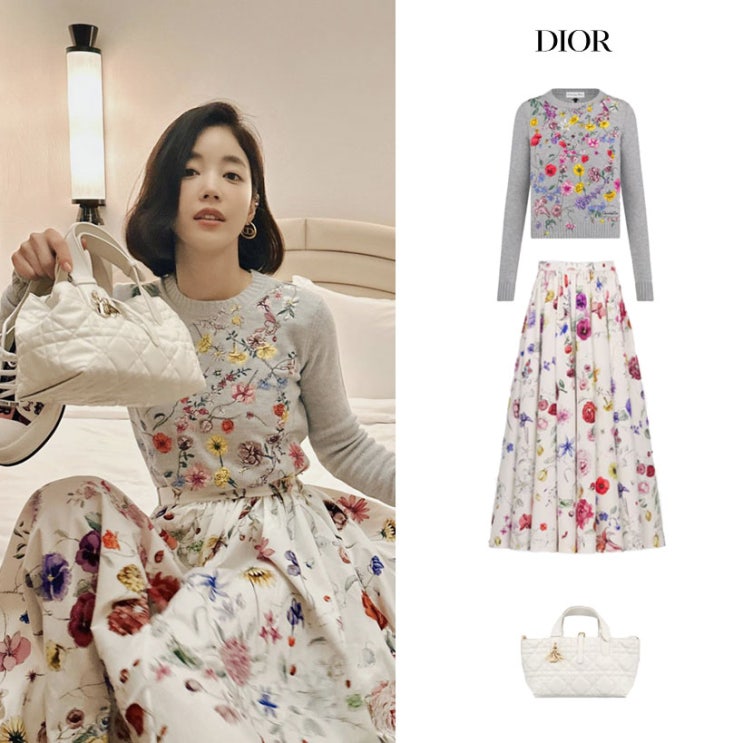 기은세 인스타그램 옷 디올 신상 플로럴 니트 스커트 치마 뚜쥬르 가방 백 패션 의상 스타일