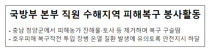 국방부 본부 직원 수해지역 피해복구 봉사활동