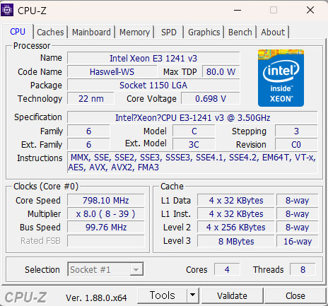 인텔 제온 E3-1241 V3 cpu-z 하스웰 리프레시 4세대