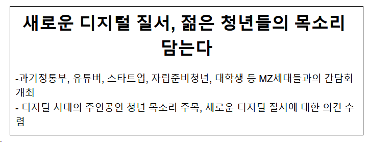 새로운 디지털 질서, 젊은 청년들의 목소리 담는다 새로운 디지털 질서, 젊은 청년들의 목소리 담는다