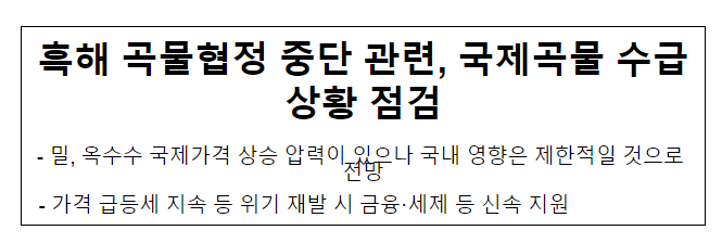 흑해 곡물협정 중단 관련, 국제곡물 수급상황 점검 흑해 곡물협정 중단 관련, 국제곡물 수급상황 점검
