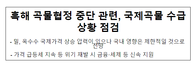 흑해 곡물협정 중단 관련, 국제곡물 수급상황 점검