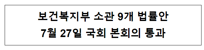 보건복지부 소관 9개 법률안 7월 27일 국회 본회의 통과