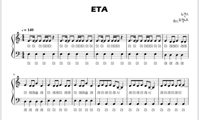 NewJeans ETA Easy Piano Sheet Music with Solfège