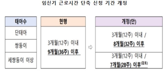 복지부, 임신기 근로시간 단축 '임신 9개월→8개월' 앞당긴다 복지부, 임신기 근로시간 단축 '임신 9개월→8개월' 앞당긴다
