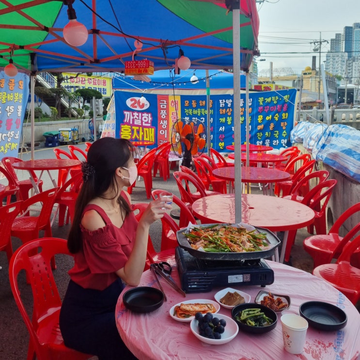  여수 야시장 서시장 교동시장 포장마차 20번 까칠한홍자매 해물삼합&전어구이