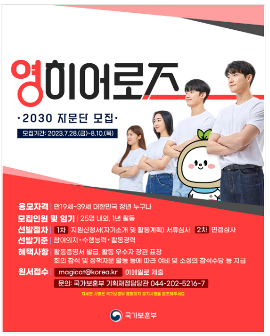 국가보훈부 2030자문단 영히어로즈 모집 국가보훈부 2030자문단 영히어로즈 모집