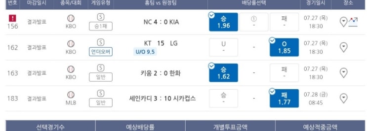 프로토 7/28일 아침 메이저리그까지 적중 (야구 9경기 연속 적중 중) 프로토 7/28일 아침 메이저리그까지 적중 (야구 9경기 연속 적중 중)