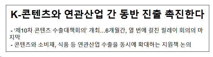 K-콘텐츠와 연관산업 간 동반 진출 촉진한다