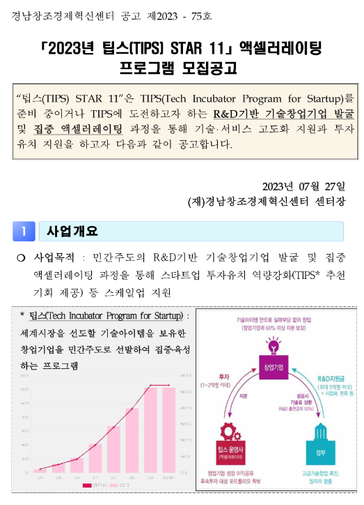 2023년 팁스(TIPS) STAR 11 액셀러레이팅 프로그램 모집 공고