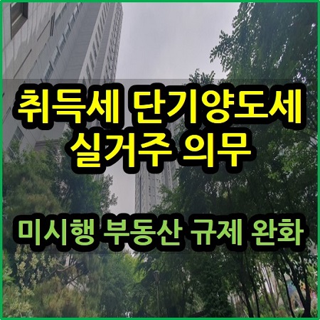 취득세 단기 양도세 실거주 의무 미시행 부동산 규제 완화 정책들