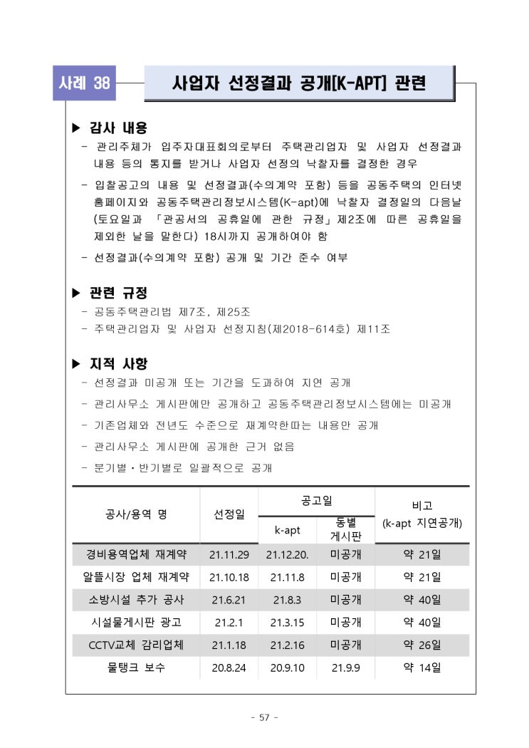   사업자 선정결과 공개[K-APT] 관련