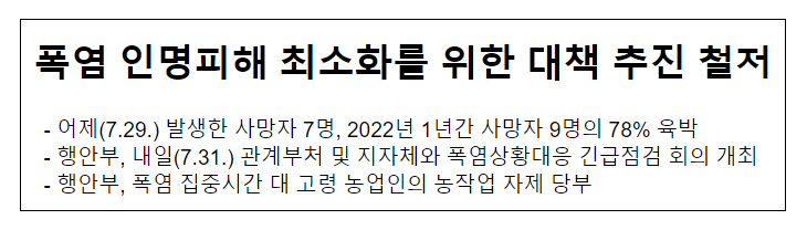 폭염 인명피해 최소화를 위한 대책 추진 철저