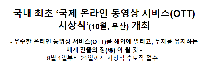 국내 최초 국제 온라인 동영상 서비스(OTT) 시상식 개최 국내 최초 국제 온라인 동영상 서비스(OTT) 시상식 개최