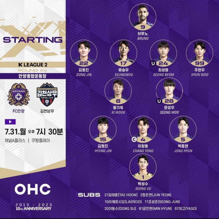 [2023시즌 K리그2] 24라운드 FC안양 VS 김천상무 경기분석... 