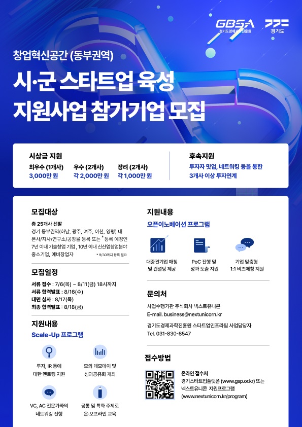 [지원사업] 동부권역 2023년 창업혁신공간 시ㆍ군 스타트업 육성 지원사업 참가기업 추가 모집 공고_경기