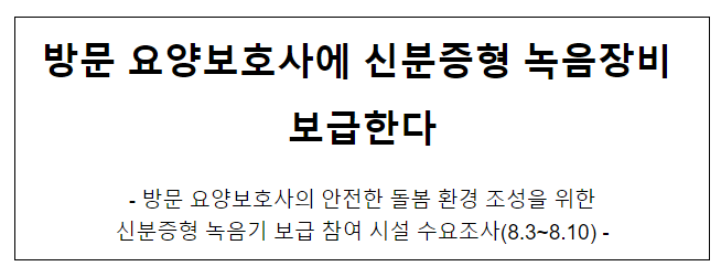 방문 요양보호사에 신분증형 녹음장비 보급한다