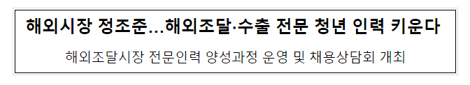해외시장 정조준…해외조달 ·수출 전문 청년 인력 키운다 해외시장 정조준…해외조달 ·수출 전문 청년 인력 키운다