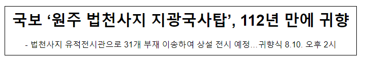 국보 ‘원주 법천사지 지광국사탑’, 112년 만에 귀향 국보 ‘원주 법천사지 지광국사탑’, 112년 만에 귀향