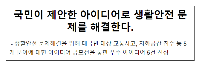 국민이 제안한 아이디어로 생활안전 문제를 해결한다