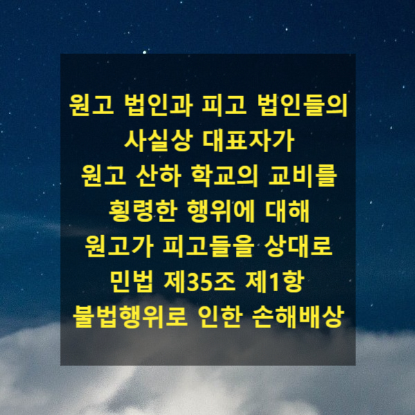  원고 법인과 피고 법인들의 사실상 대표자가 원고 산하 학교의 교비를 횡령한 행위에 대해 원고가 피고들을 상대로 민법 제35조 제1항 불법행위로 인한 손해배상