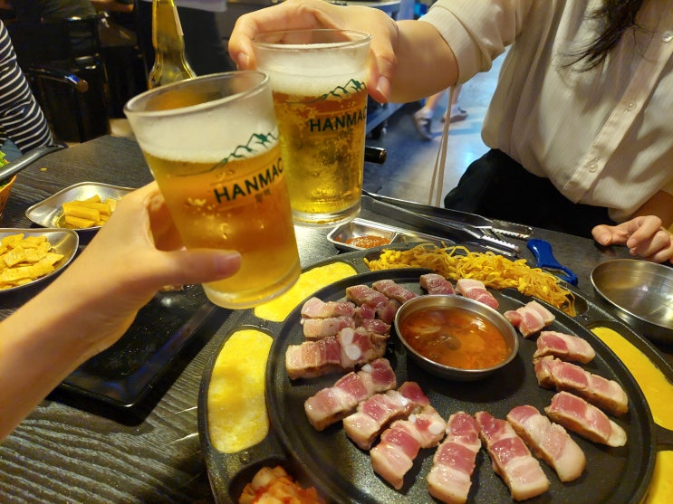  신도림 고기집 추천! 삼겹살이 맛있는 문어부인삼교비에서 불금후기