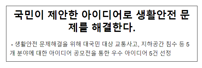 국민이 제안한 아이디어로 생활안전 문제를 해결한다 국민이 제안한 아이디어로 생활안전 문제를 해결한다