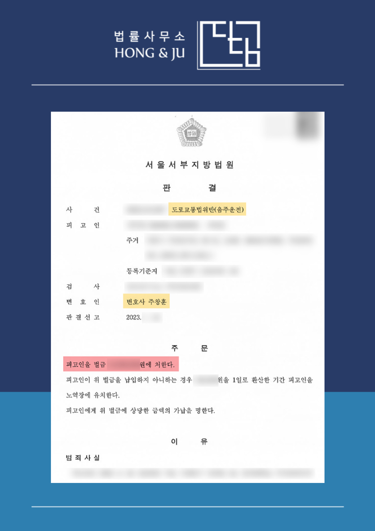  음주운전 전과 있어도 면허취소 벌금 집행유예 받은 2023년 사례