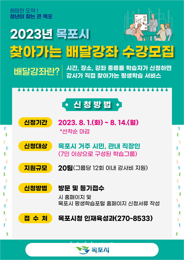  목포시 2023년 하반기 찾아가는 배달강좌 신청받는다