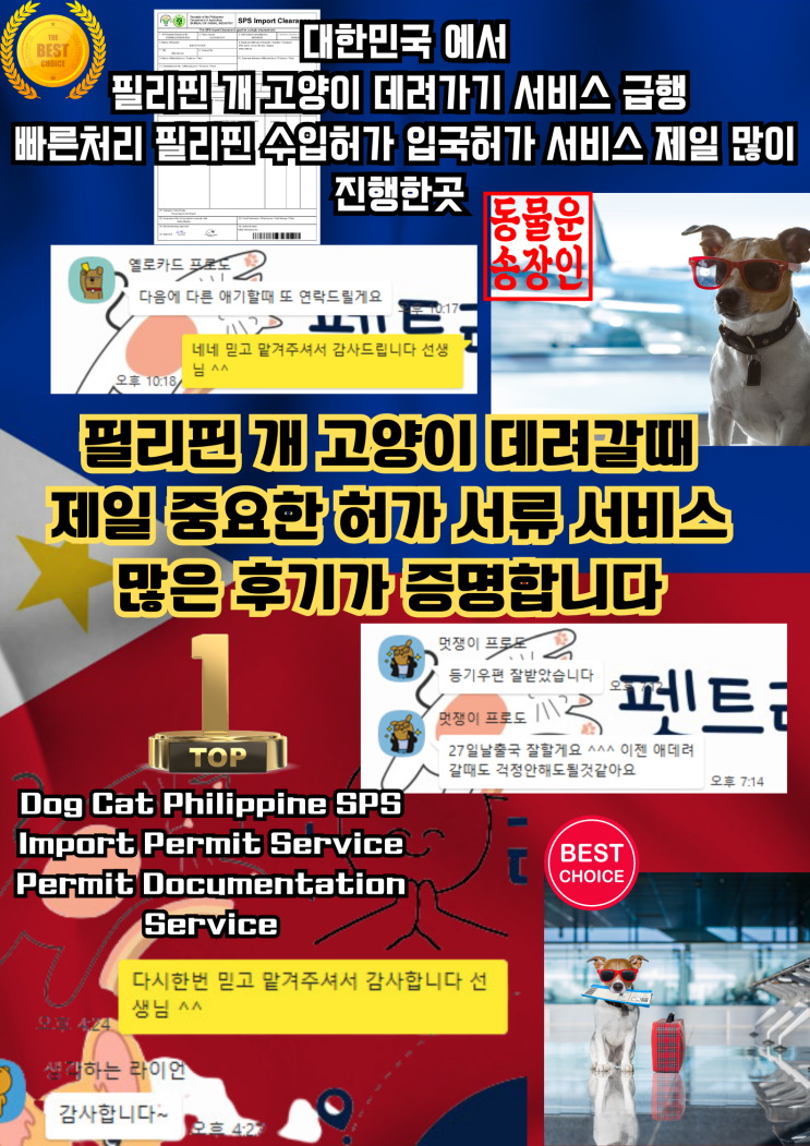  강아지 고양이 반려동물 대형견 필리핀 운송 수입허가 1등 Dog Cat Philippine SPS Import Permit Service