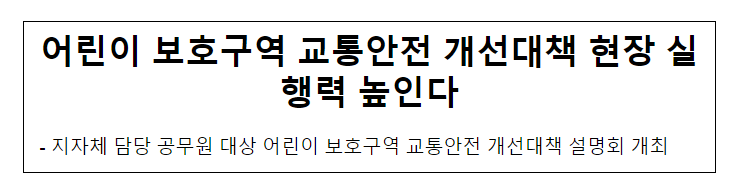 어린이 보호구역 교통안전 개선대책 현장 실행력 높인다 어린이 보호구역 교통안전 개선대책 현장 실행력 높인다