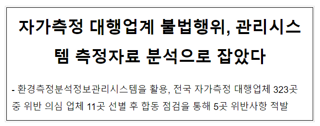 자가측정 대행업계 불법행위, 관리시스템 측정자료 분석으로 잡았다 자가측정 대행업계 불법행위, 관리시스템 측정자료 분석으로 잡았다