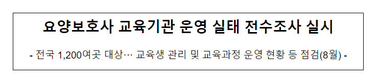 요양보호사 교육기관 운영 실태 전수조사 실시 요양보호사 교육기관 운영 실태 전수조사 실시