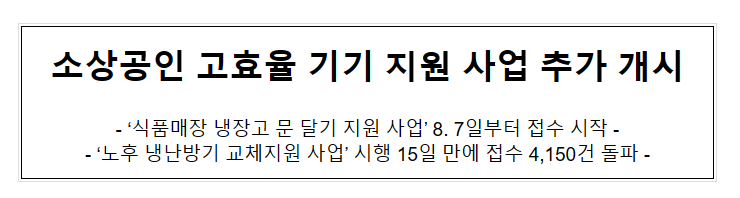 소상공인 고효율기기 지원 사업 추가 개시